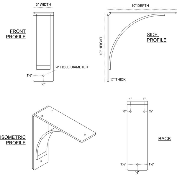 Morris Steel Bracket, Antiqued Bronze 3W X 10D X 10H